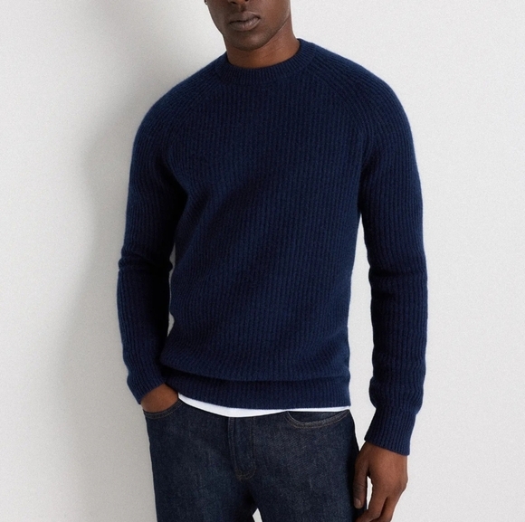 Quince Mongolian Cashmere Fisherman Crewneck Sweater Navy Men’s Sz XL NWT!